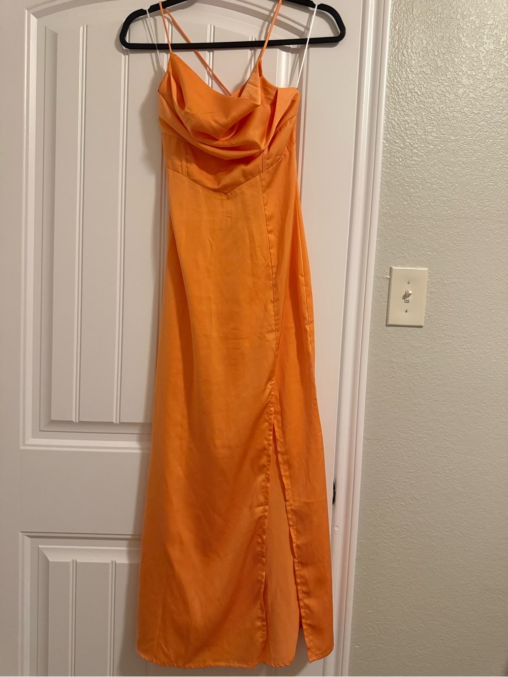 Hello Molly Orange Satin Cowl Maxi Dress